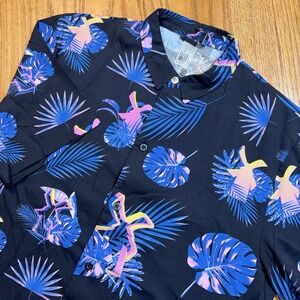 Dutch Bros Hawaiian Shirt Mens Medium Black Floral Coffee Button Up NEW